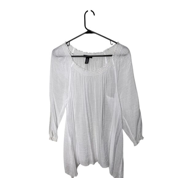 Alfani Womens Crinkle Pullover Blouse, White, size 12 lightweight - Picture 1 of 5